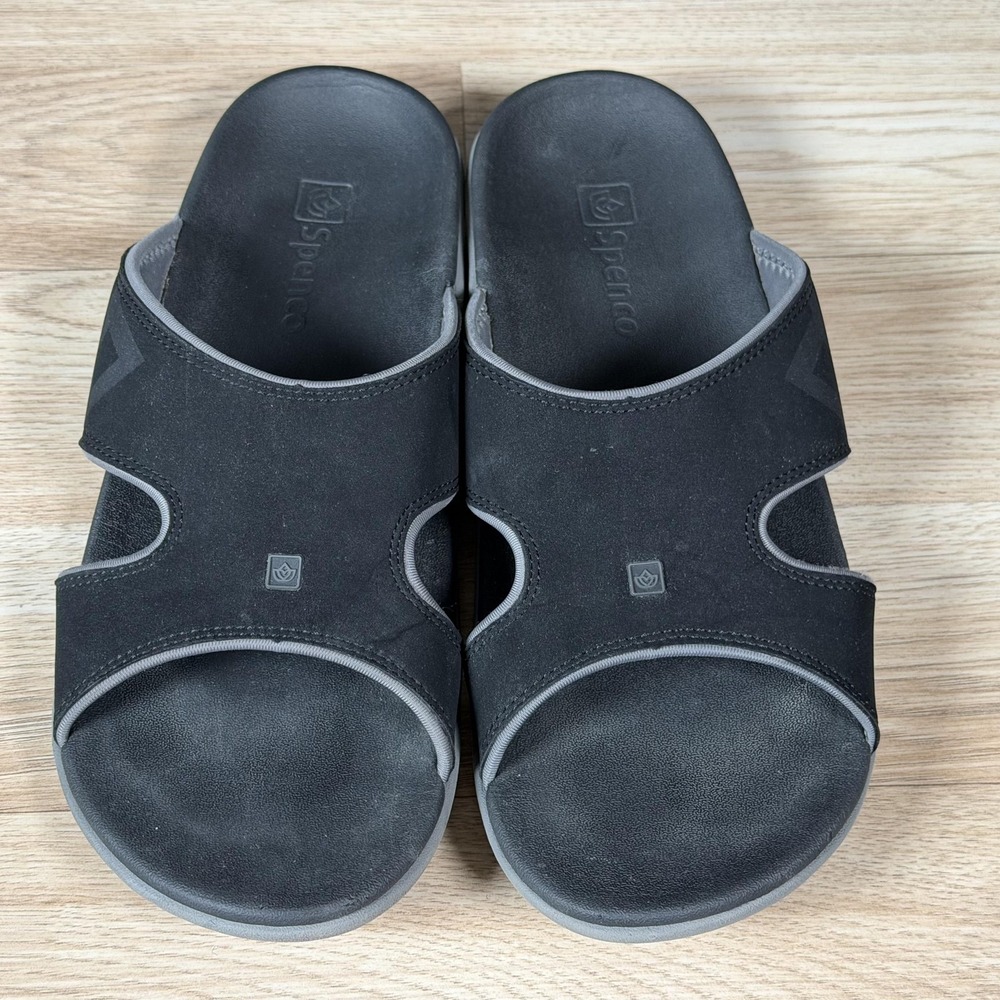 Spenco Sandals Mens Size 11 Black Gray Kholo Slides Arch Support Casual Comfort - Picture 3 of 10
